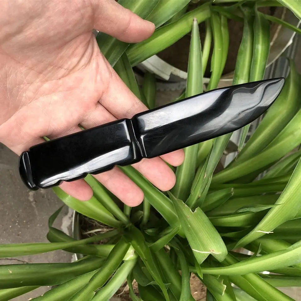 Natural Obsidian Dagger Healing Crystal Protection Stone Handmade Knife Men Gifts Magic Talisman Sword Witch Supplies Ornaments