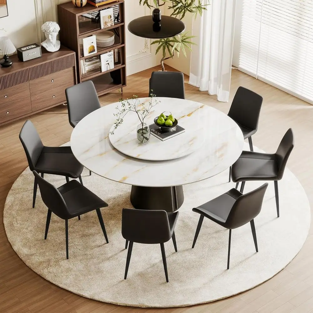 

Set of 8 PU Leather Dining Chairs with Waterproof, Easy-Clean Surface, Curved Backrest, and Metal Legs for Home, Restaurant, or