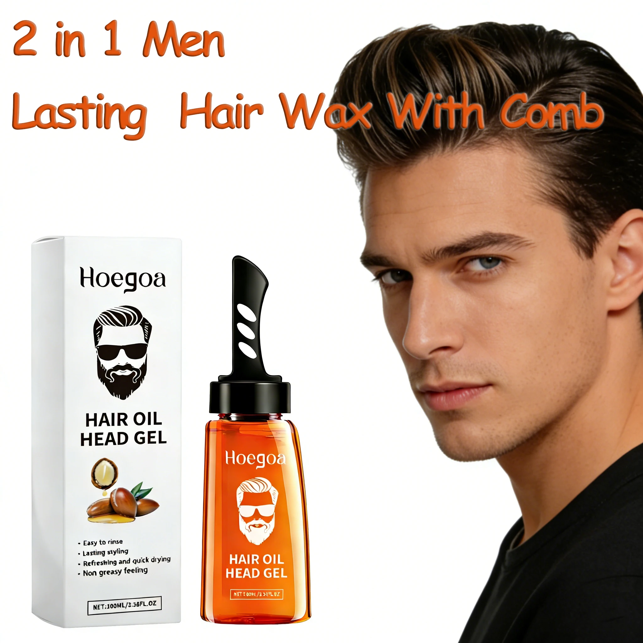 2 in 1 Men Hair Wax Comb Long Lasting Fluffy Fresh Strong Hold Versatile Styling Hair Gel Edge Control Hair Care