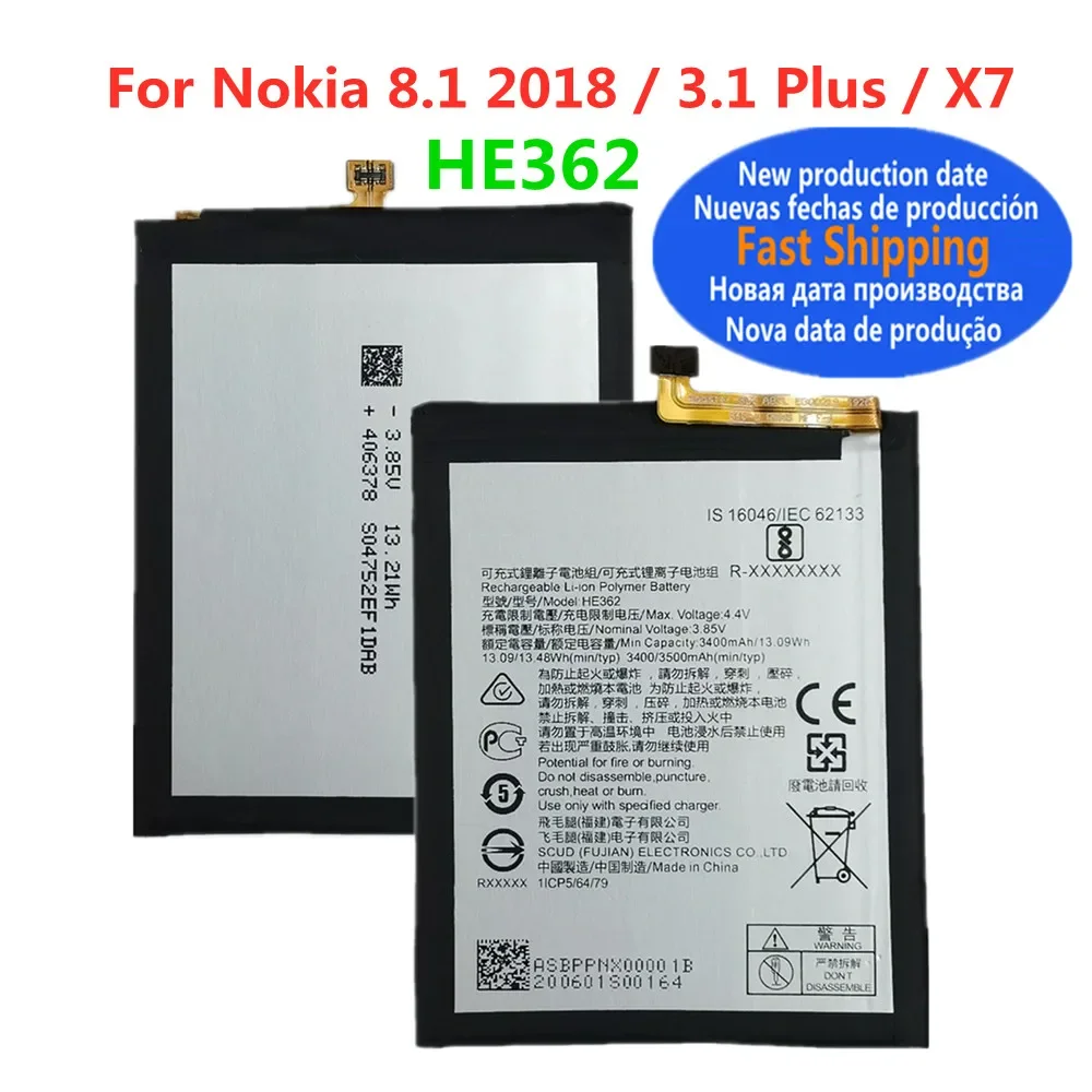 3500mAh HE362 Battery For Nokia 8.1 2018 / 3.1 Plus / X7 TA-1119 TA-1128 HE 362 Phone Replacement Bateria Batteries In Stock