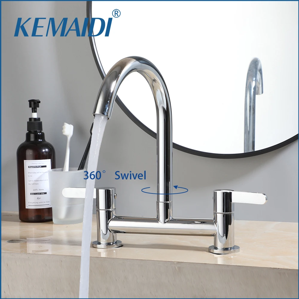 KEMAIDI Bathroom Sink Faucet 2 Hole Bathroom Faucet Chrome Finished Bathroom Basin Faucet Mixer with Deck Mounted Lever Handle