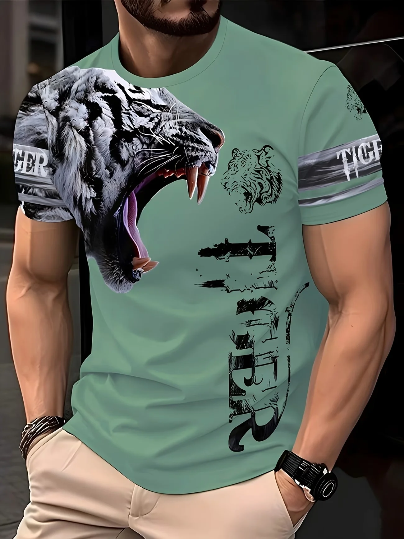 Men Crew Neck Short Sleeve T-Shirt Color Block Vertical Stripe  Print Casual Daily