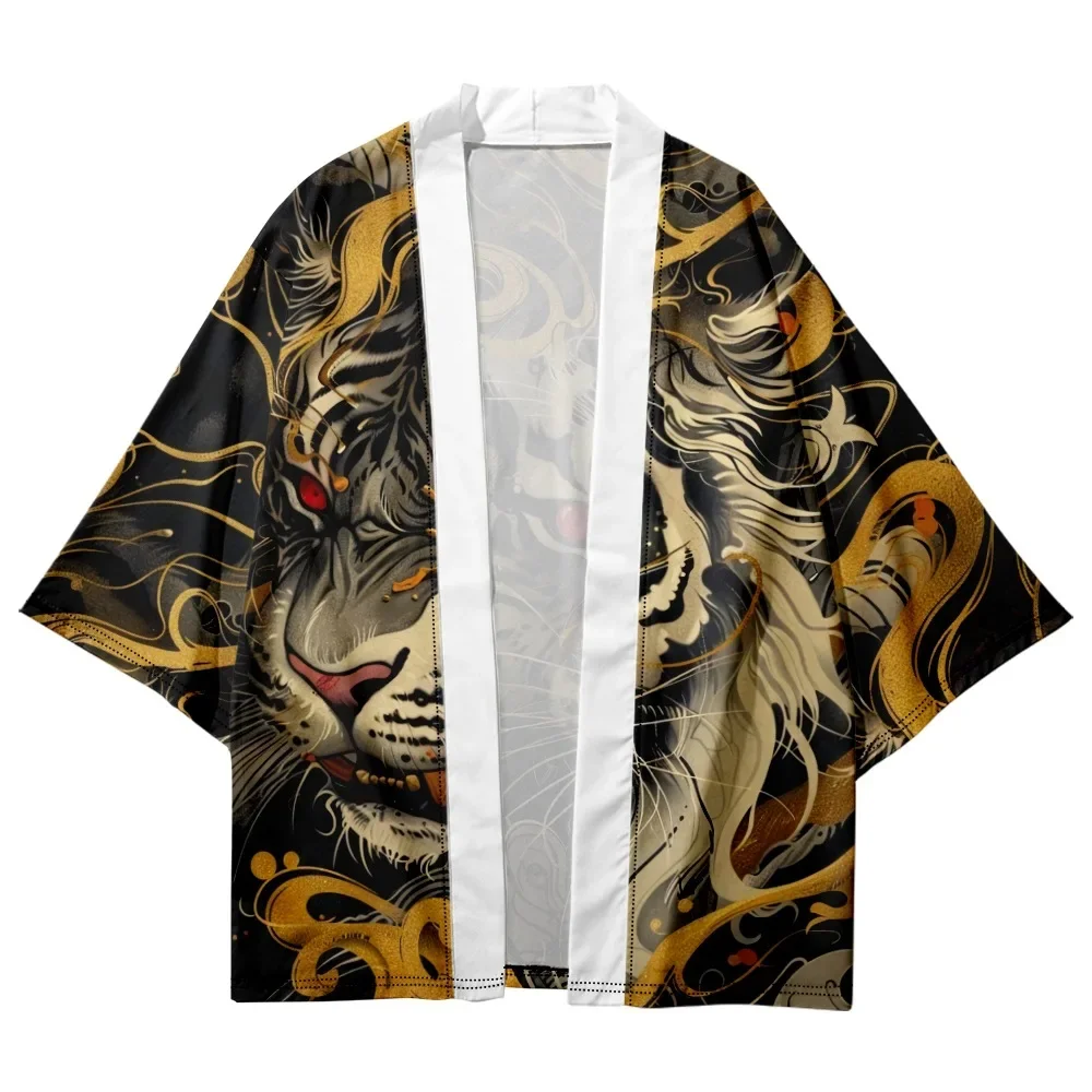 2025 الرجال سترة Haori انمي ياباني النمر طباعة كيمونو Harajuku المرأة شاطئ يوكاتا حجم كبير معطف المتضخم #2
