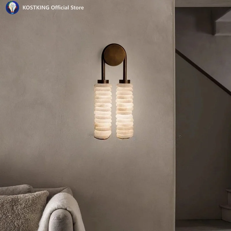 Popular Style Spanish Natural Marble Wall Lamp Design Hotel Highend Atmosphere Living Room Bedroom Bedside Lighting Fixtures