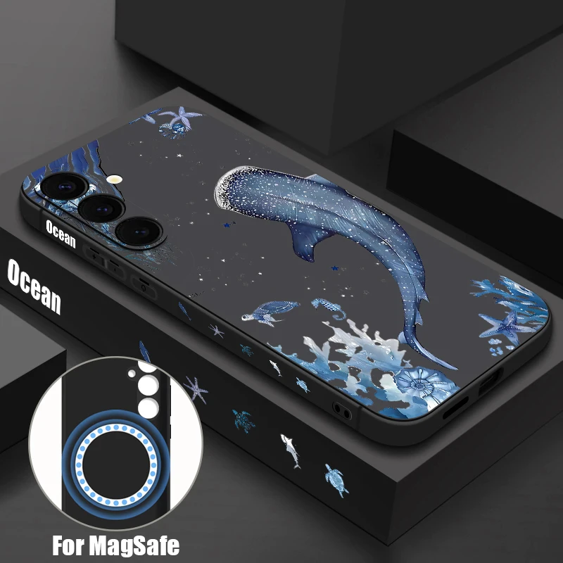 Schildkröte Wal Druck Magnetische Telefon Fall Für Samsung Galaxy S25 S24 Ultra S23 S22 Plus S24 FE A17 A56 A55 A16 A36 Weiche TPU Abdeckung