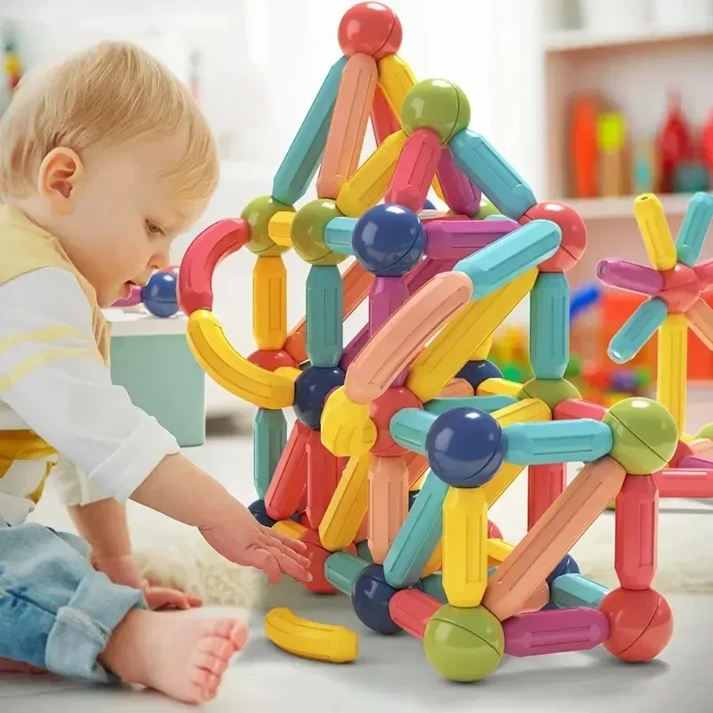 Magnetic Building Blocks Toy Magnetic Construction Set Magnet Ball Sticks Rod Games Montessori Educational Toys for Kids