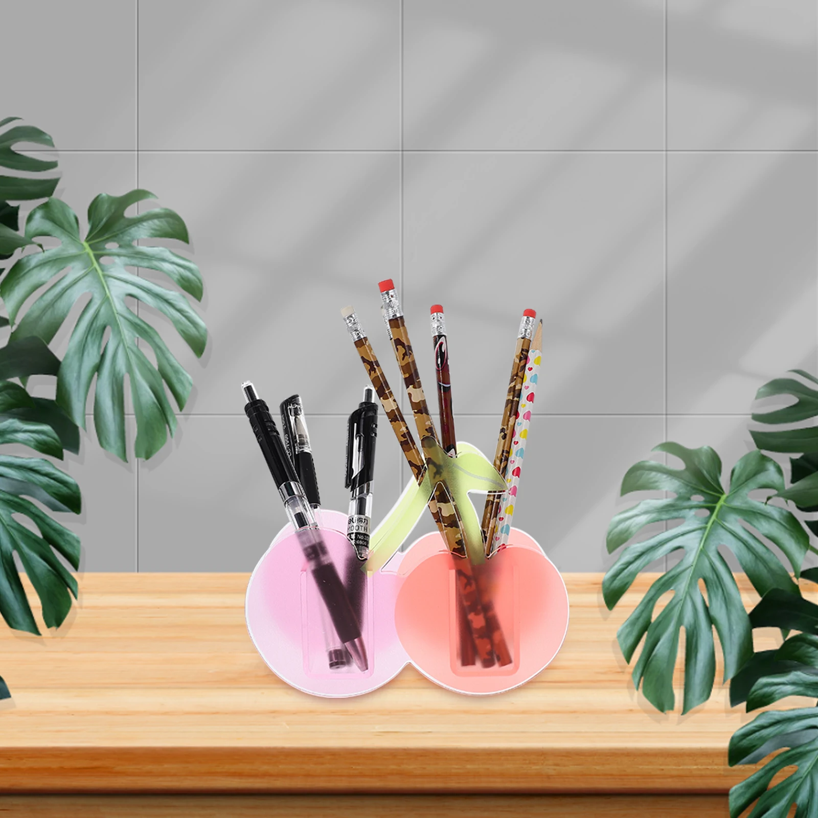 

1Pcs Desktop Pen Holder Acrylic Small Vase Decor Simple Style Multi-Function Storage Box Lovely Pattern Box Table Ornament