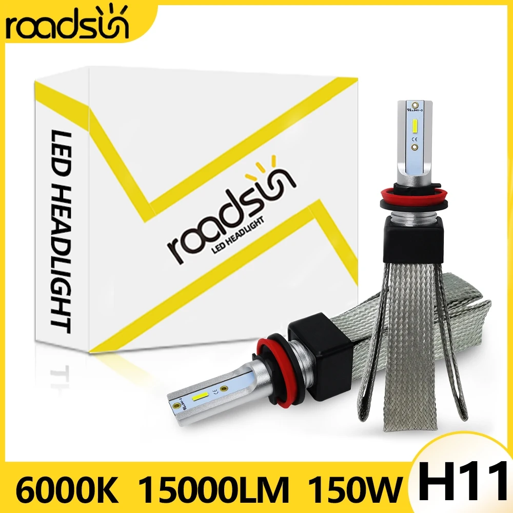 2pcs Copper Braid 15000LM LED H8 H9 H11 150W Headlight Bulbs with 6000K Cool White Light Low Beam 12V 24V Fog Lights Headlamp