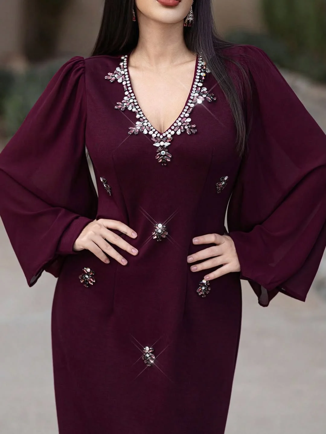 

AsaNagi Saudi Elegant Luxurious Evening Dresses Prom Gowns For Events V-Neck Mermaid Beads Claret Customized sukienka wieczorowa