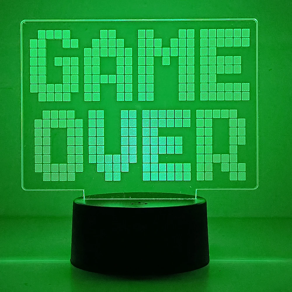 Game Over LED Night Light 3D Illusion Lamp Bedroom Gaming Room Gamer Gift Decor as Xmas Holiday Birthday Gifts for Boys Girls