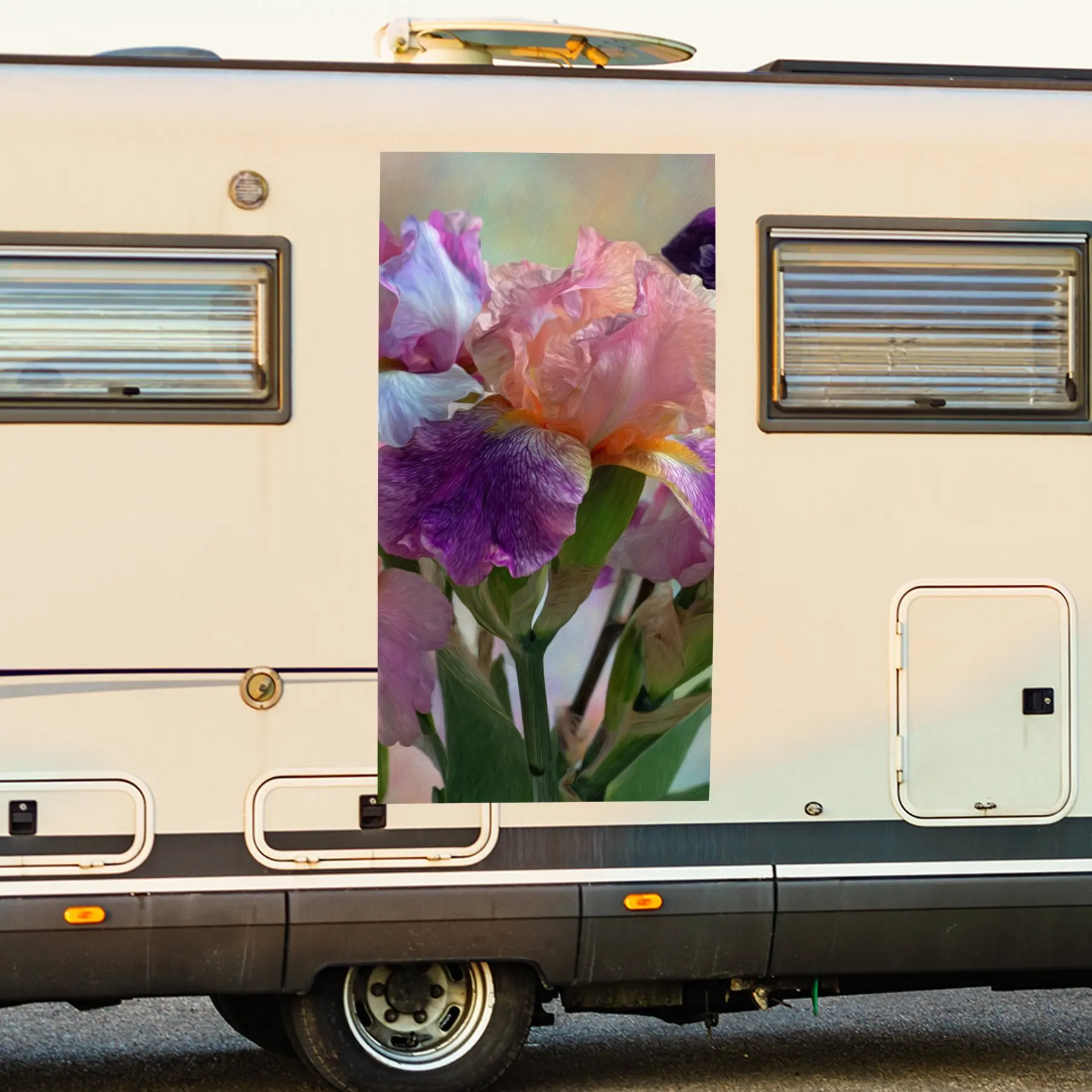 

Виниловая наклейка с ярким букетом ириса для двери автомобиля на колесах, водонепроницаемые самоклеящиеся виниловые наклейки, украшение для защиты автомобиля