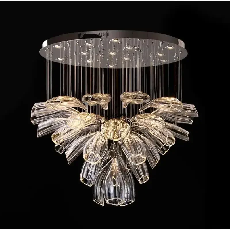 Art Deco Golden Silver Pendant Lights Modern Luxury Glass Chandeliers Lobby Villa Hotel Living Room Hanging Lamps for Fixture