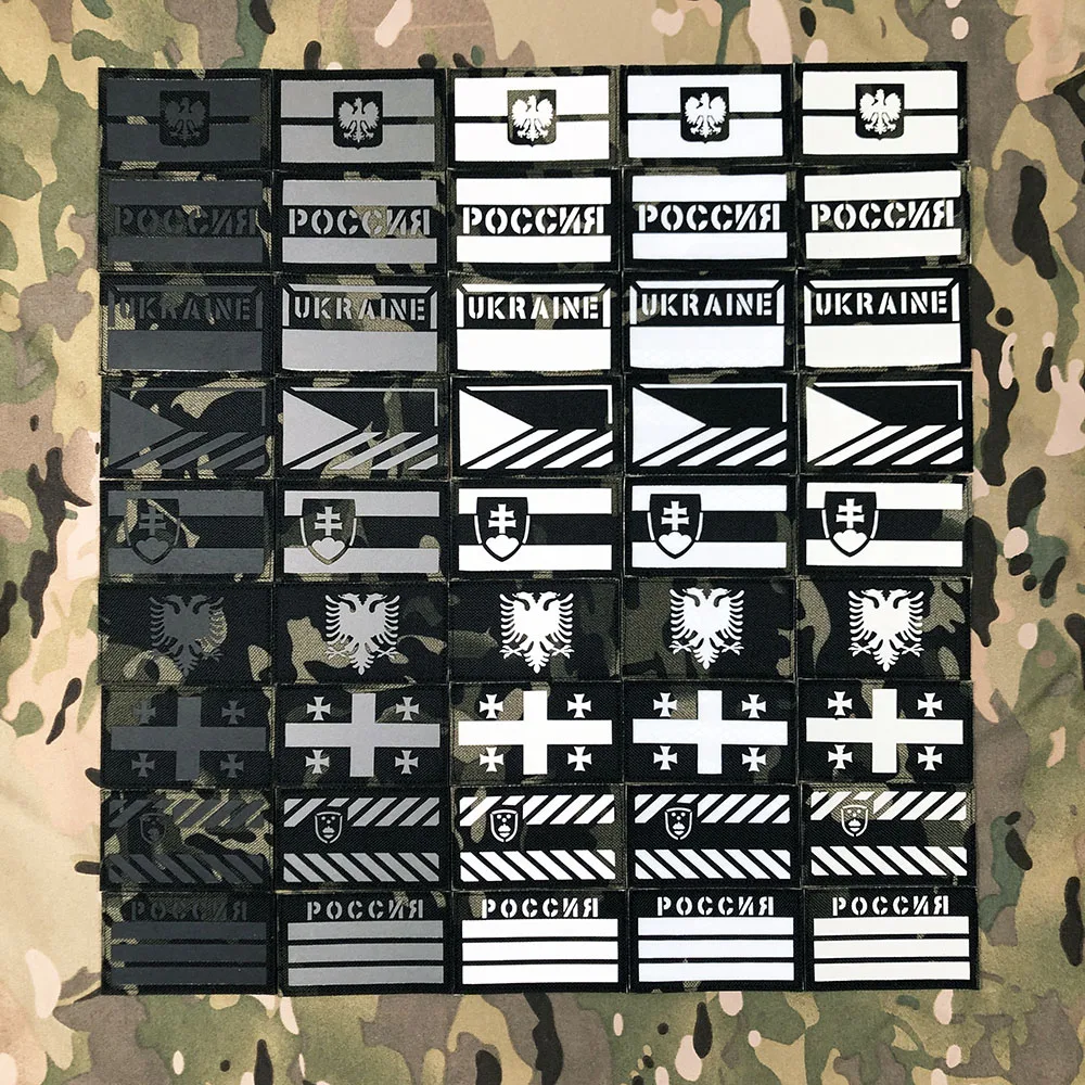 Czarny Multicam wycinany laserowo IR IFF odbicie Luminous Rosja Słowacja Czeska Ukraina Albania Georgia Polska Słowacja Flaga Naszywka