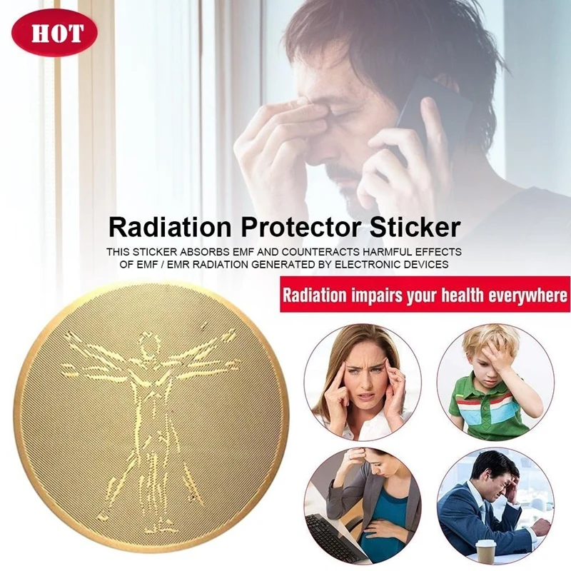 6PCS Anti Radiation Protector Sticker Negative Ions EMF Blocker For Mobile Phones Laptop Round Golden Stickers