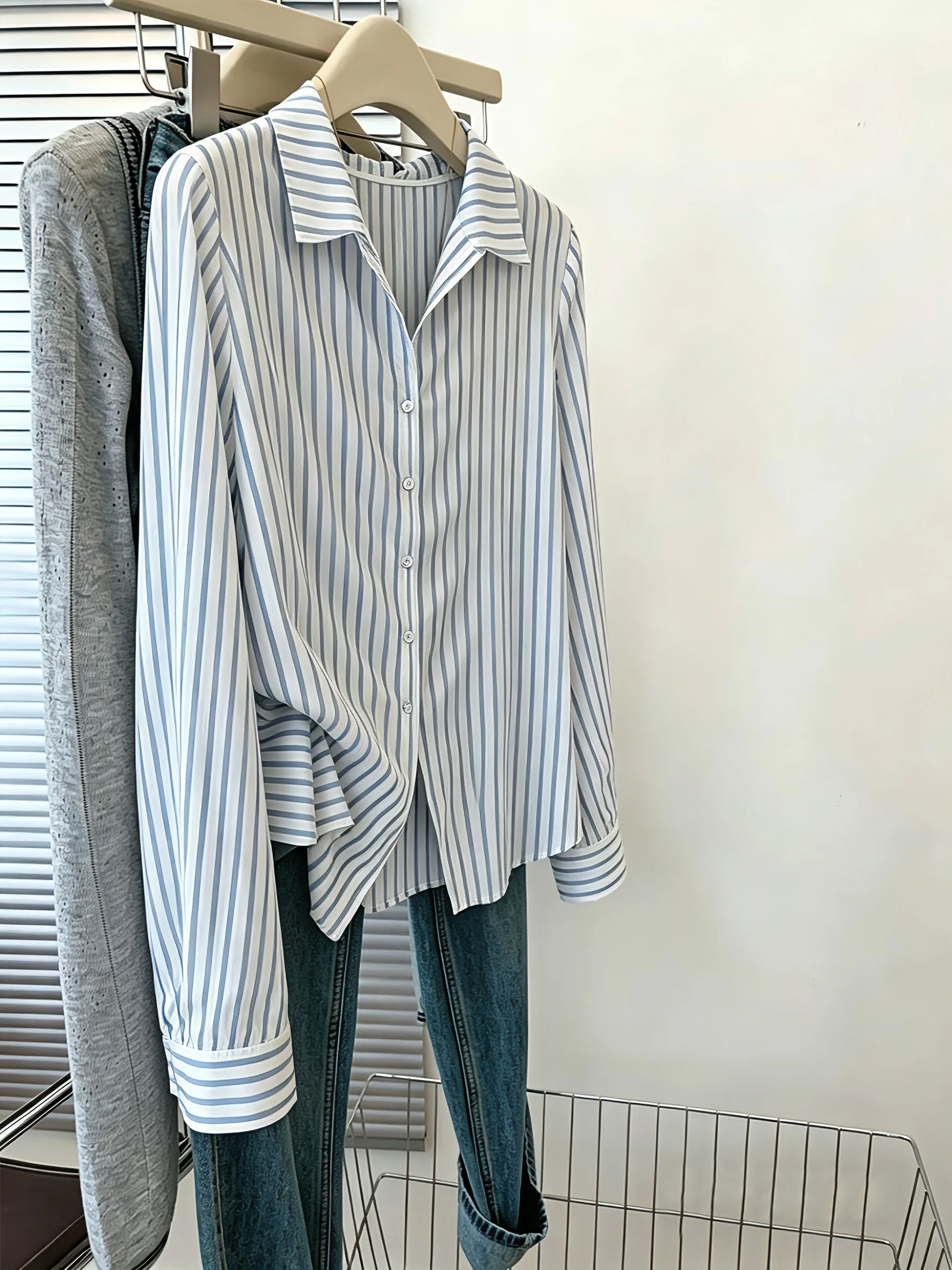 

Casual Stripe Collar Long Sleeve Loose Fit Men's Shirt Versatile Comfortable Spring Autumn Fashion High Quality Top