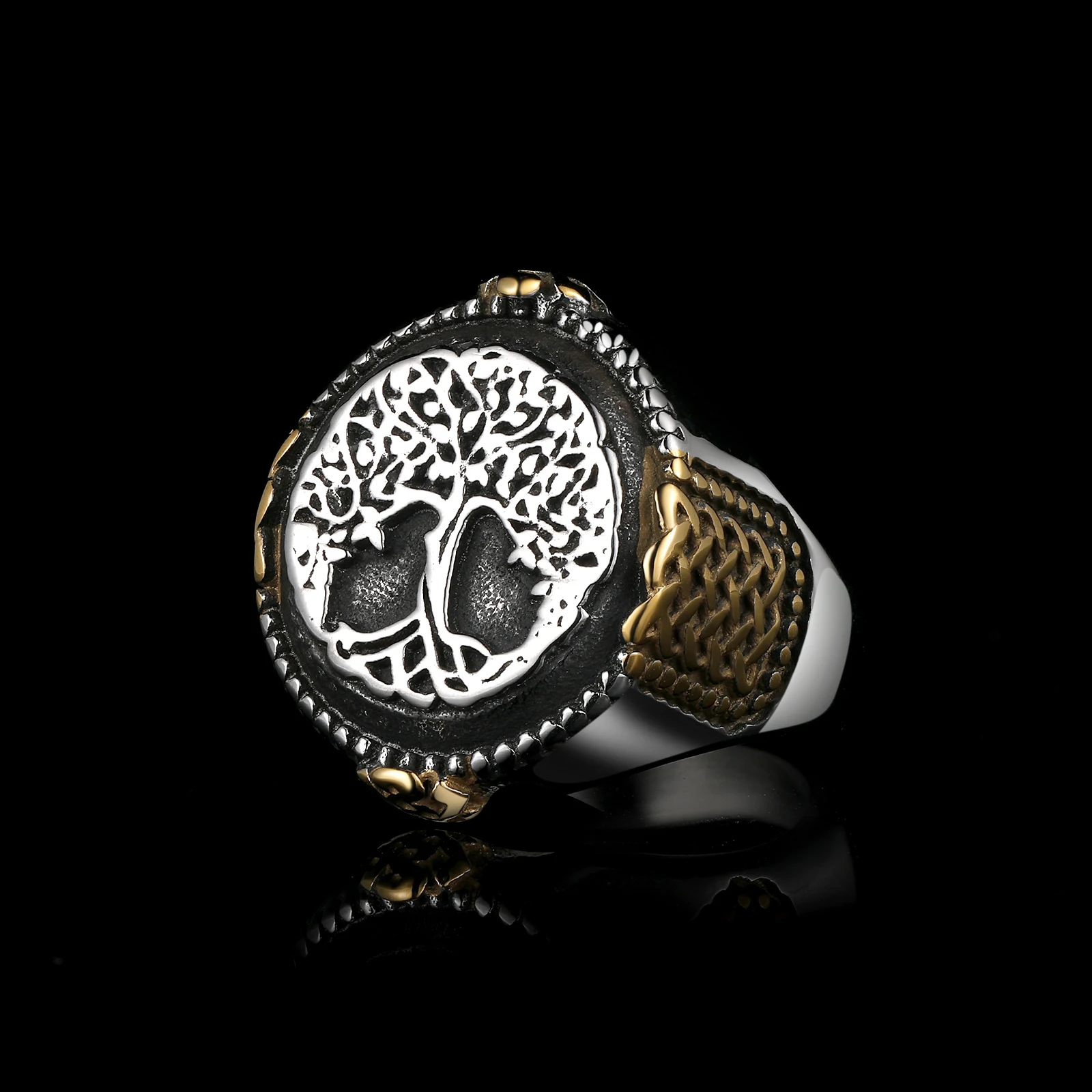 Stainless Steel Viking Tree Of Life Runic Statement Ring Men Vintage Color Nordic Viking Totem Odin Men Rings Jewelry Party Gift