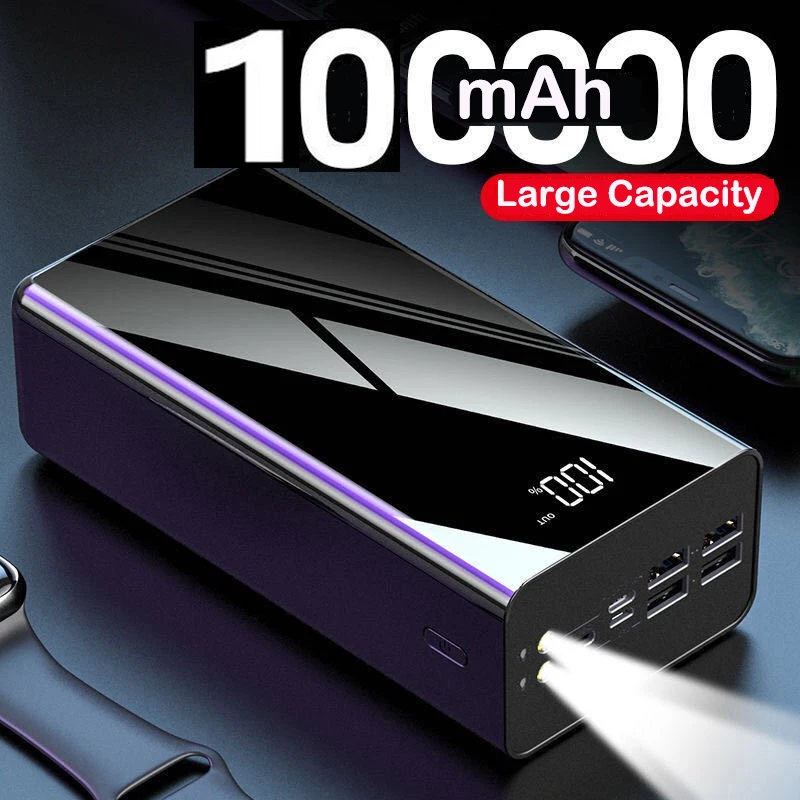 Power Bank 100000 przenośny powerbank z szybkim ładowaniem mAh 100000   Zewnętrzna ładowarka USB PoverBank mAh 4 do iPhone\'a 15 Xiaomi