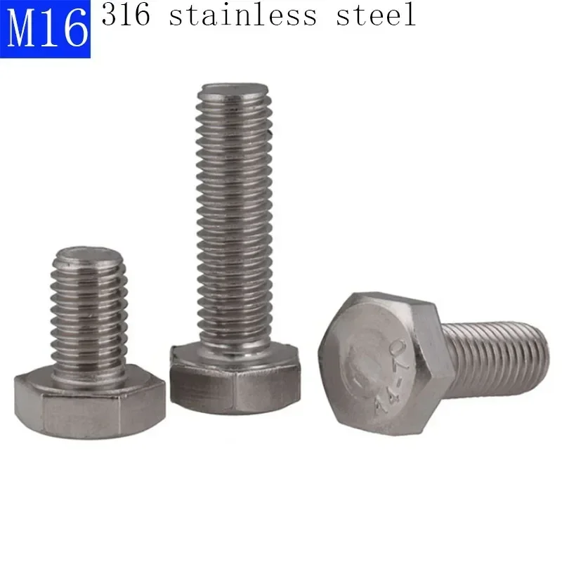 M16 - 2.0 316 Stainless Steel Full Thread External Hex Head Bolts Hexagon Screws bolts A4 - 70 DIN 933