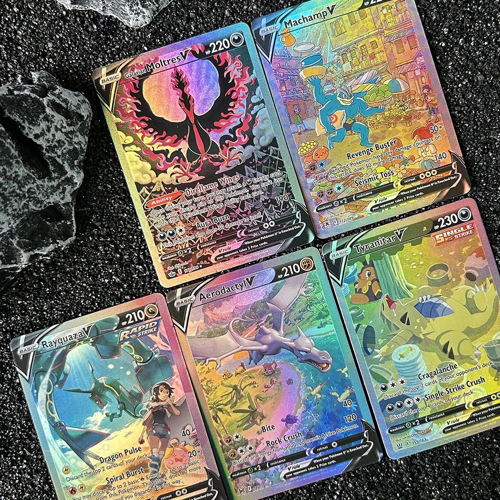1/5 pçs diy ptcg novo bolso holo cartão de coleção rara tyranitar moltres v en cartão feito homem clássico jogo anime cartão presente
