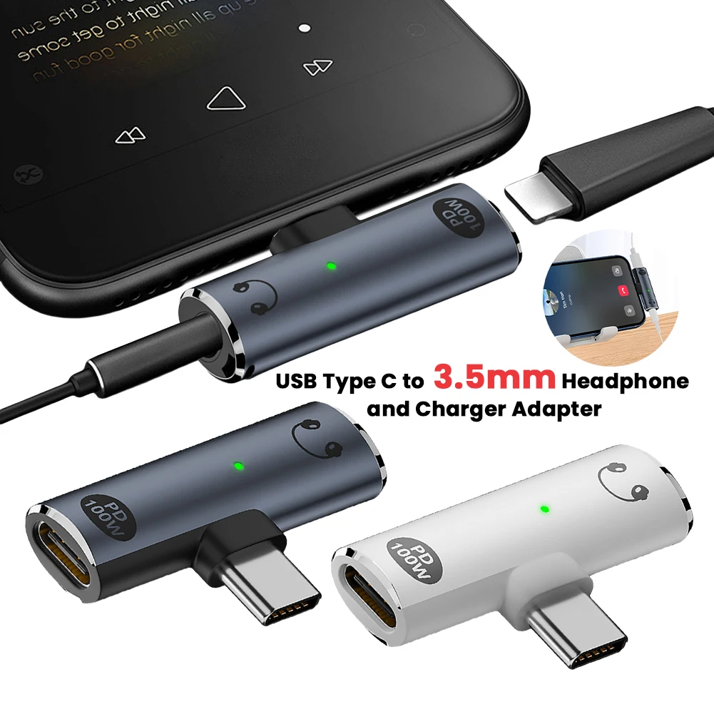 2 in 1 Audio Aux Adapter PD 100W USB C To Type-C Converter with Aux Audio Jack Earphone Splitter for Samsung Galaxy S24 23 Ultra