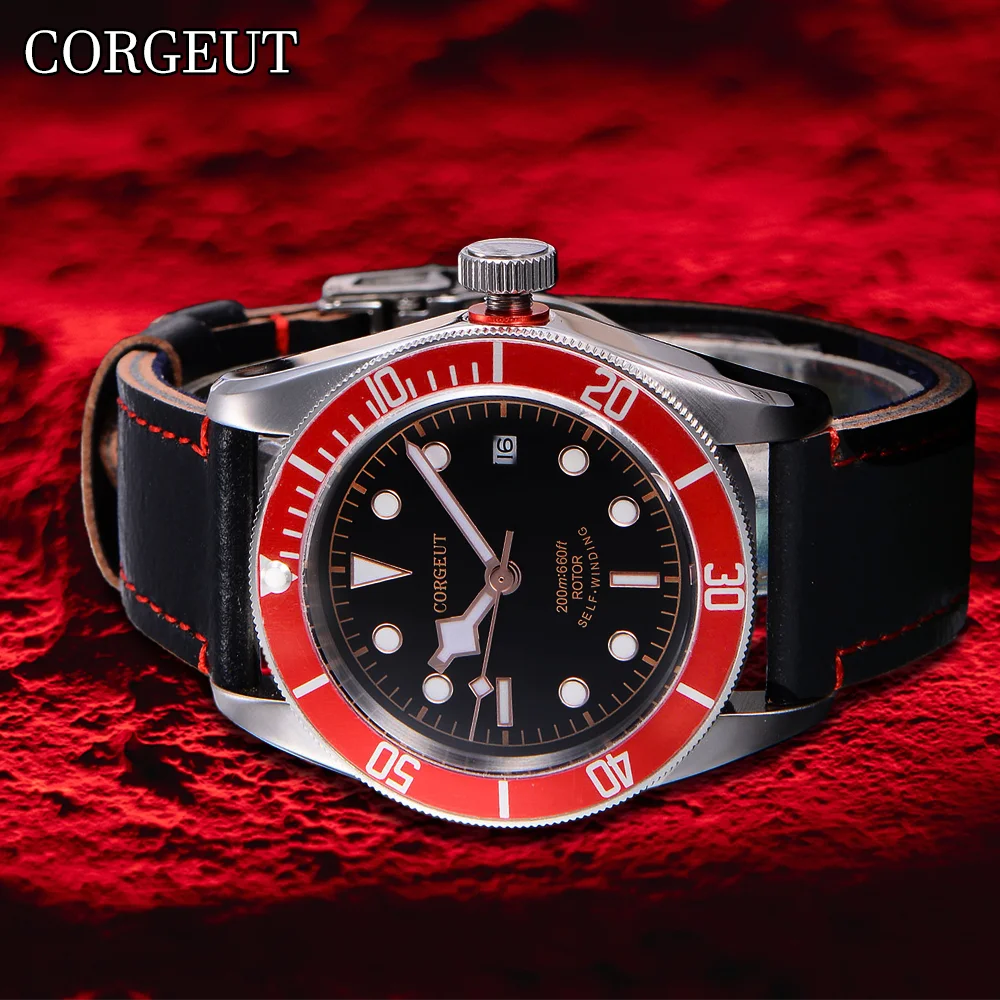 CORGEUT 41mm Premium Fashion Luxury Men's Watch Multitime Zone Date Sapphire Glass Automatic Mechanical Watch for Man Gift