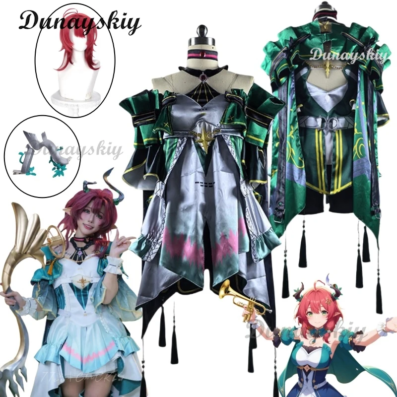 شيا كونغ تأثيري لعبة Wuthering موجات زي شعر مستعار فستان الزي حفلة الهالوين النساء فتاة أقراط الدعائم إكسسوارات الشعر