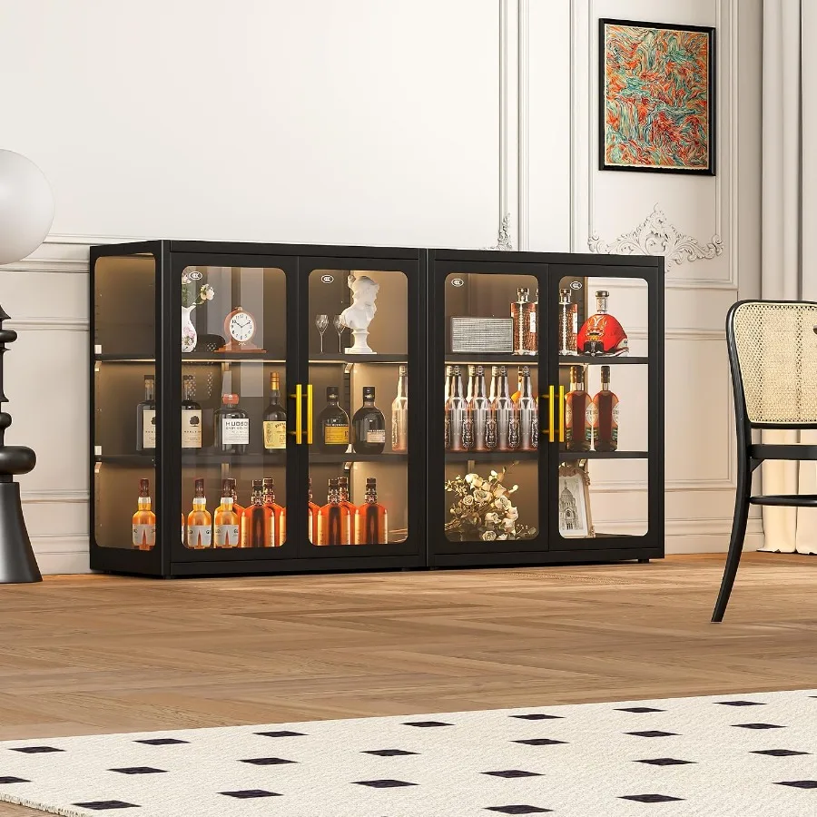Display Cabinet with Glass Doors and RGB Lights for Collectibles view 4