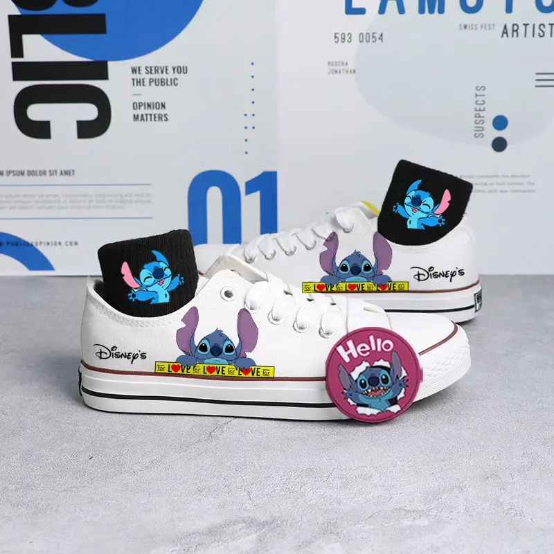 Stitch Sport Shoes Couple Tennis Shoes Children White Shoes Stitch Basket Shoes Disney Casual Sneakers Canvas Shoes Size 35-44