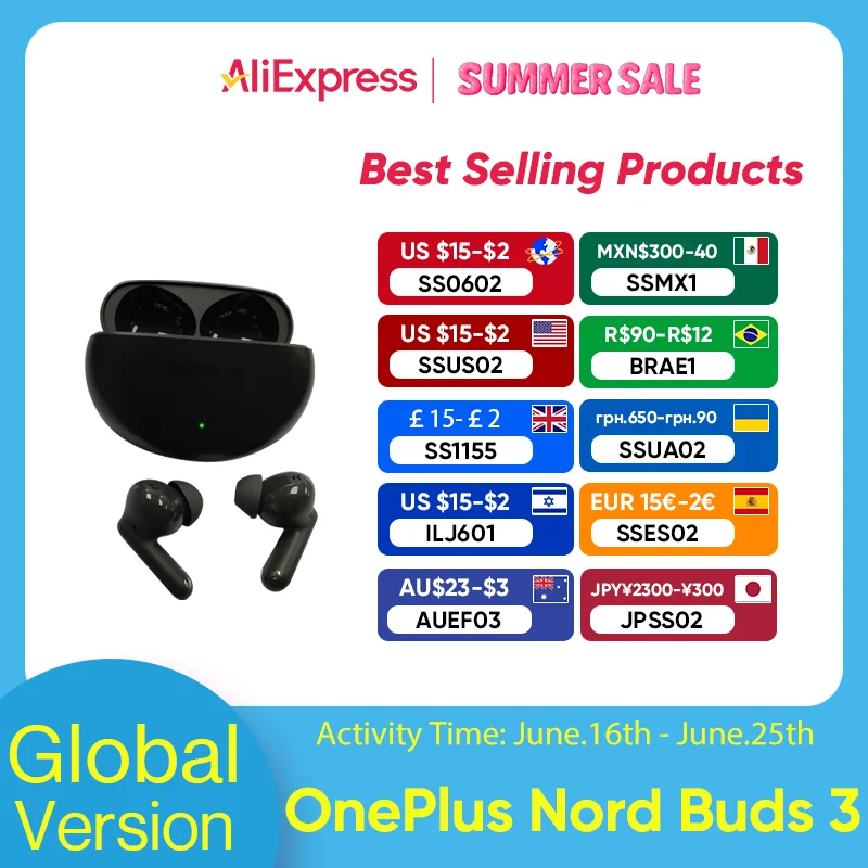 Global Version OnePlus Nord Buds 3 Earphones Up to 32dB Active Noise Cancellation Ultra-deep Bass with BassWave 2.0 IP55 BT5.4