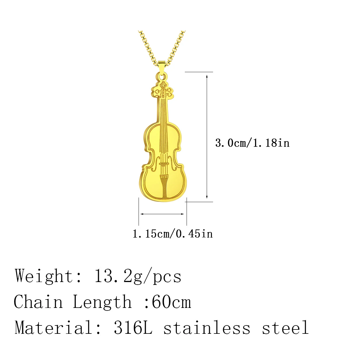 Kinitial Violin Ornament Pendant Necklace Women Iconic Stringed Instrument Musician Jewelry Stainless Steel Jewelry