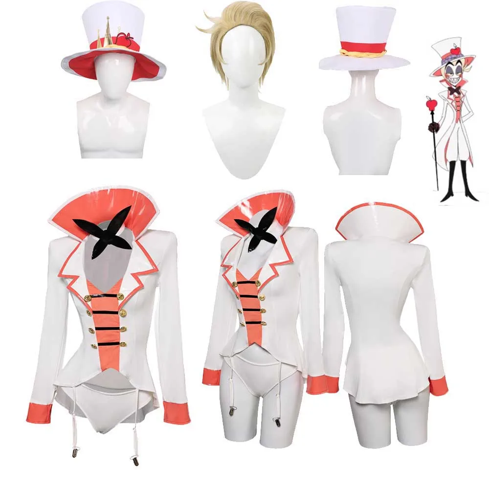 Women Lucifer Lingerie Cosplay Costume Adult Female Hazzbin Wig Hat Outfits Girls Role Play Jacket Halloween Carnival Suit