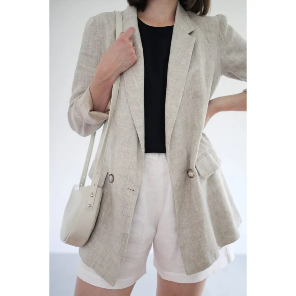 Women Top Blazer Linen Double Breasted Elegant Casual Tailor Made to Order Summer 2024 Clothing Female Woman Winter Coat