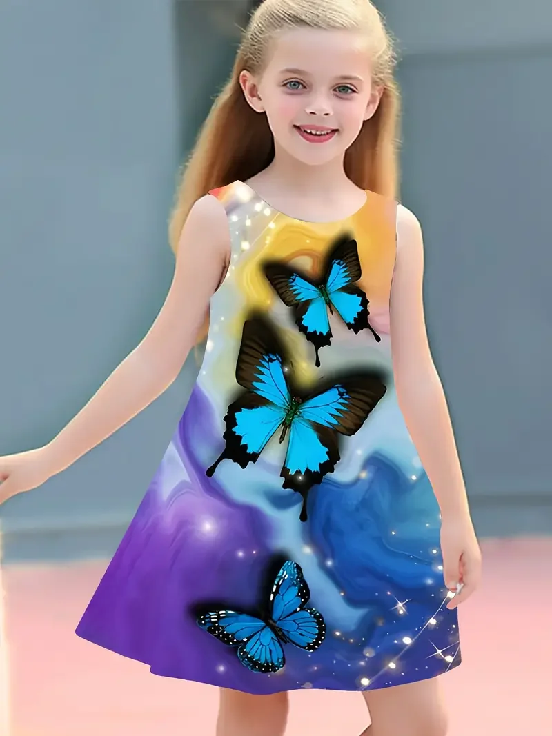 2024 Popular Kids Clothing Summer New 3D Breathable Cool Fashion Children's Sleeveless Dress Home Outdoor Printed Short Skirt