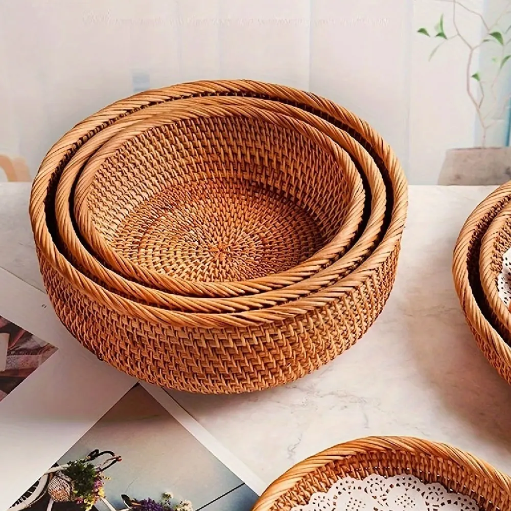 Set of Handwoven Wicker Baskets – Natural Straw Round Storage Baskets for Home Organization, Kitchen, and Decorative Use 5