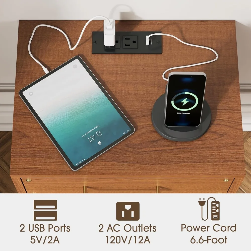 Mid Century Modern Floating Nightstand Set of 2, Wood Wall Mounted Bedside Table with 2 Storage Drawers & Fluted Decor