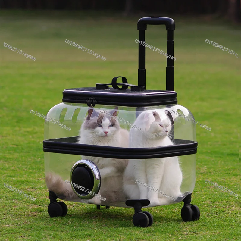 Transparent Breathable Pet Stroller Rolling Carrier Backpack Travel Case for Cats Large Space Foldable Dog Trolley