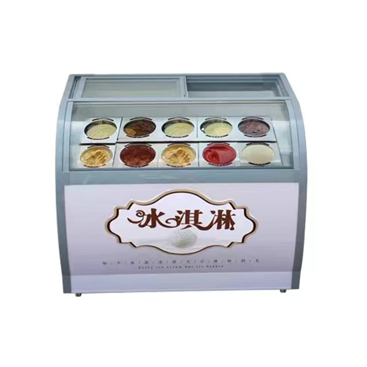 Commercial Thick-Cut Fried Yogurt Ice Cream Display Cabinet Barreled Basin with Glass Door LED Lighting Cool Climate Type Cooler