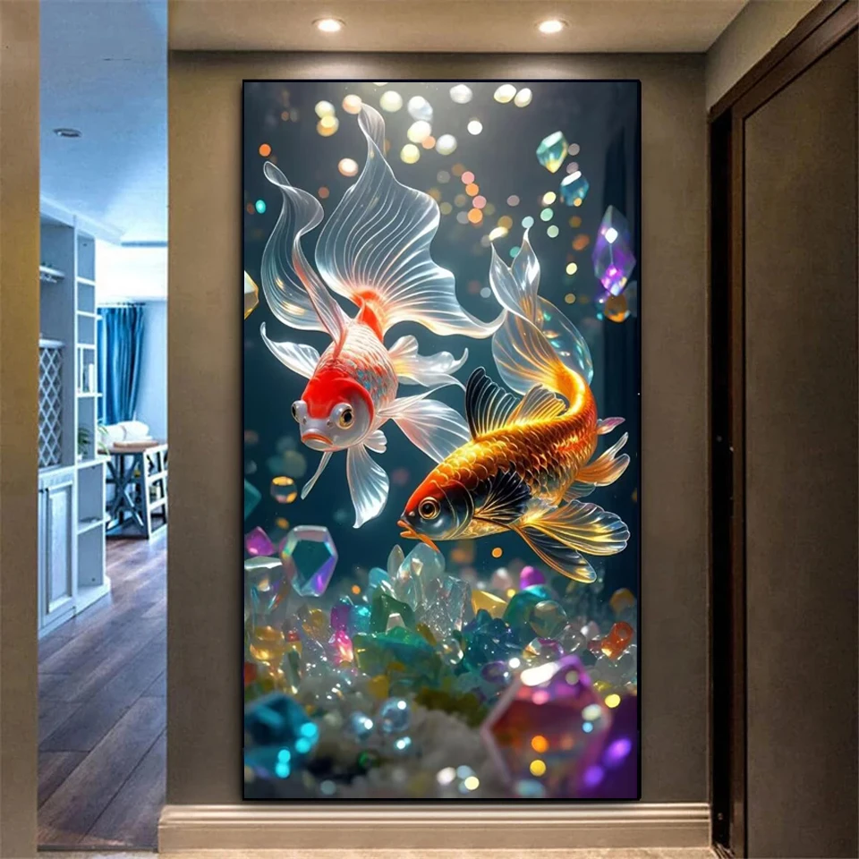 Large Size 5D DIY Diamond Painting Crystal Koi Fish Full Square Round Diamond Embroidery Jewelry Cross Stitch Home Room Decor