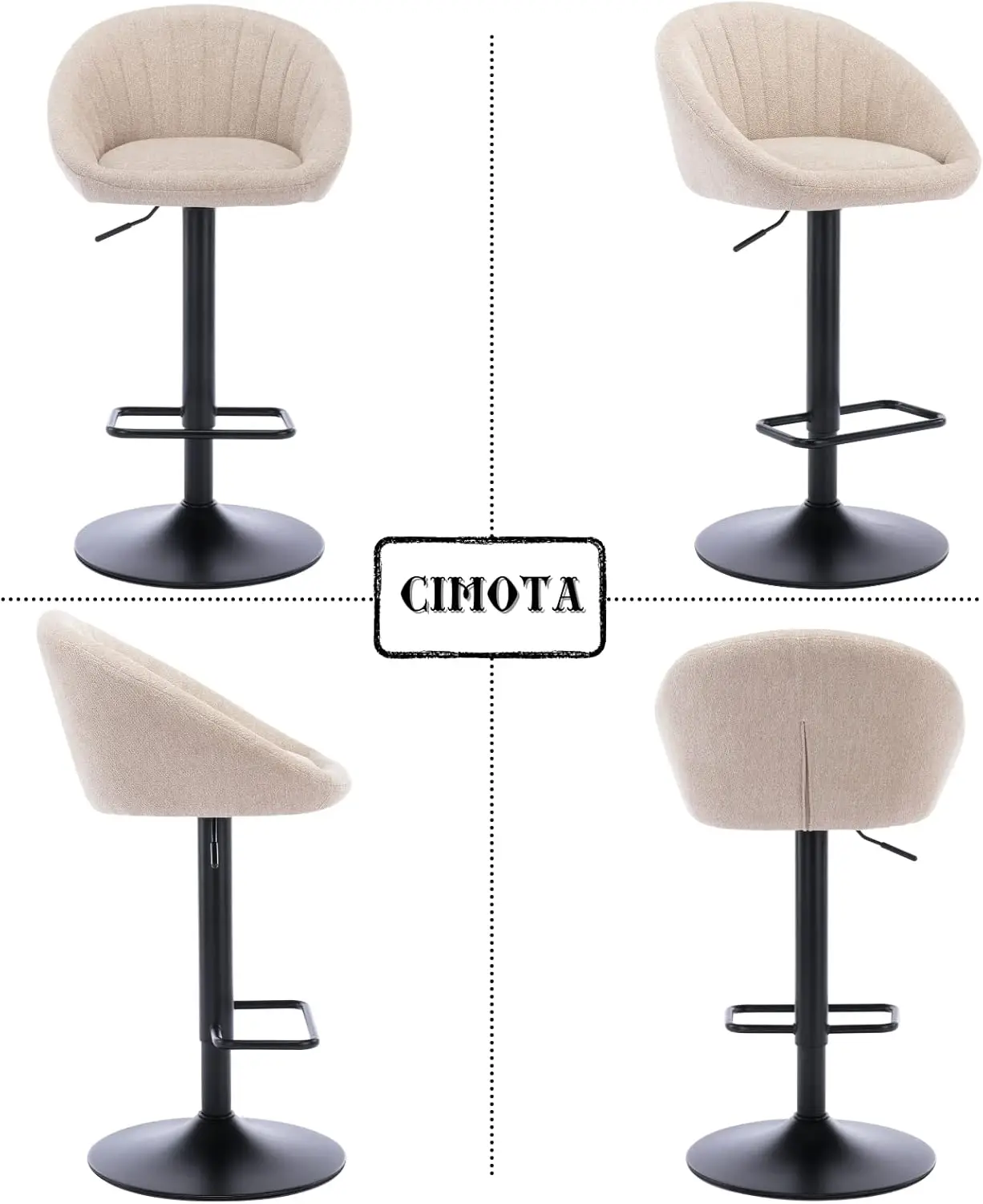 CIMOTA-Ensemble de 2 chaises de bar modernes, avec dossier, réglables, pour salle à manger, cuisine, maison