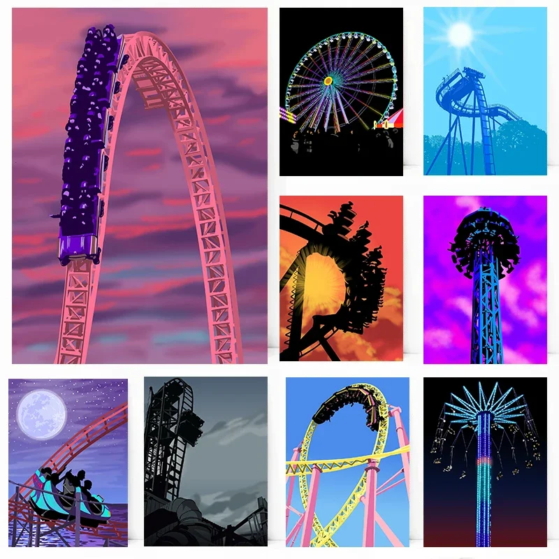 1pc frameless Modern Amusement Park Roller Coaster Abstract Poster Prints Canvas Painting Wall Art Pictures Home Living Room