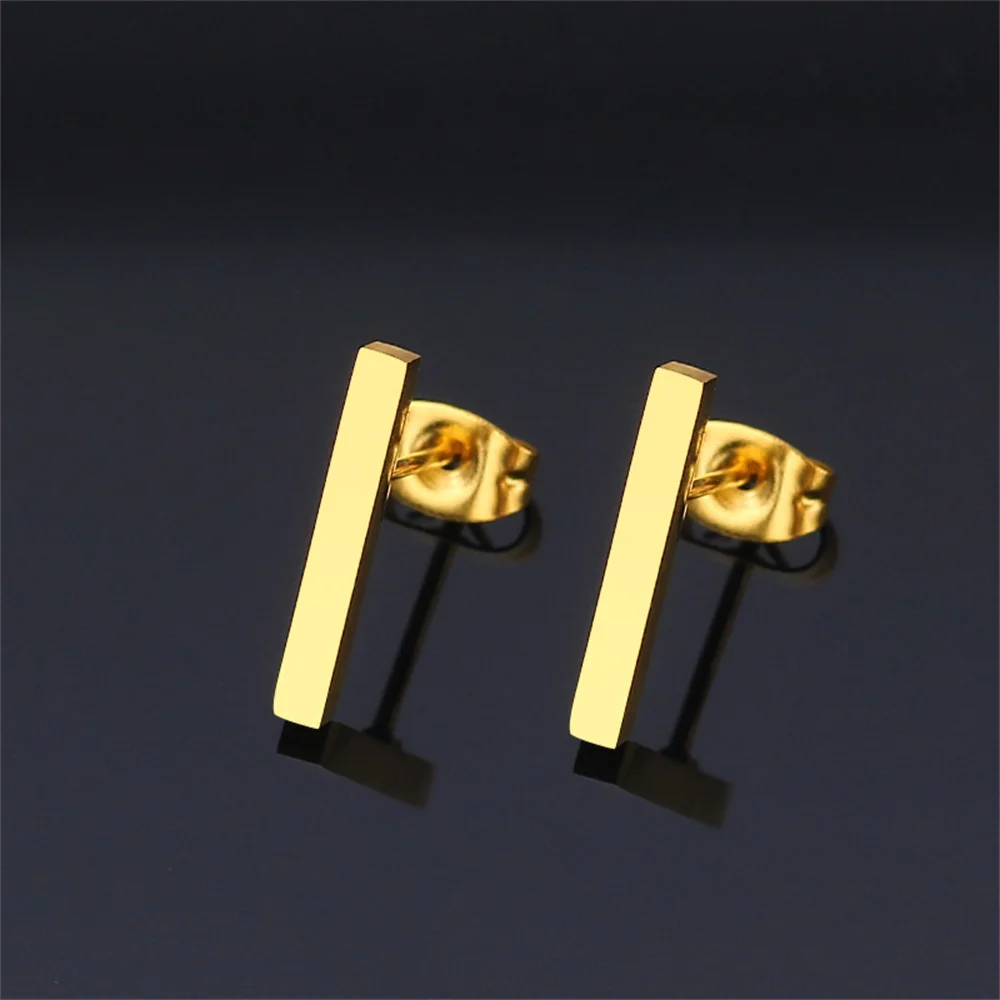 

1Pair Korean Women's Simple Earring Gold Color Stainless Steel Rectangular Charm Pendent Stud Earrings For Women Jewelry Gift