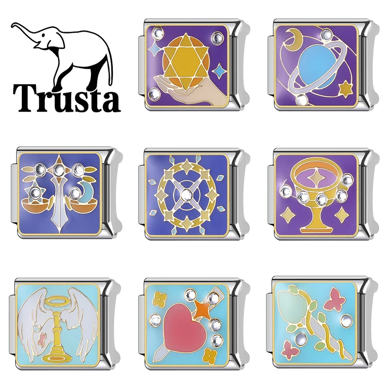 Trusta New Crystal Planet Magic arrays talian Charm Link Fit 9mm Bracelet Stainless Steel Jewelry DIY Making Gift for Girl N644