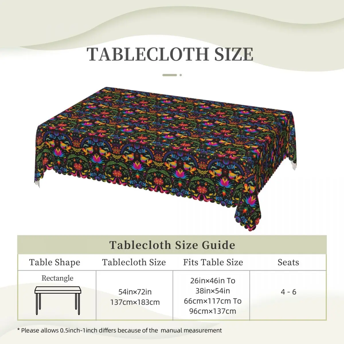 Mexican Flowers And Birds Custom Rectangular Tablecloth Waterproof Table Cover for Festival Party Decorations Table Cloth