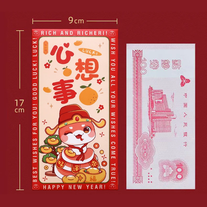 6 pçs tradicional ano novo lunar pacotes de dinheiro dos desenhos animados bonito cobra temático envelopes vermelhos festival da primavera chinesa envelopes vermelhos