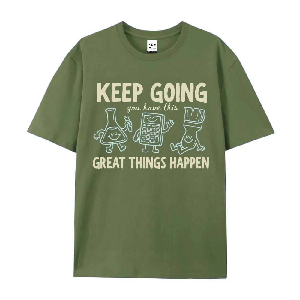 Keep Going Cute Chemistry Science T Shirt Funny Math Calculator Graphic Tees White Loose Cotton Short Sleeve Tops Unisex