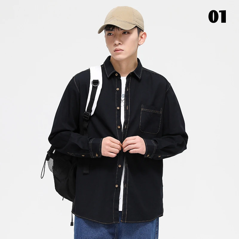 Spring Autumn Vintage Baggy Jacket Mens Denim Shirt Fashion Harajuku Long Sleeve Tops Trend Streetwear Oversized Male Clothing