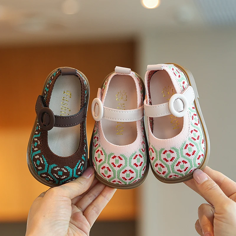 Baby Flat Shoes Versatile Soft Toddler Walking Shoes Sweet Floral Weave 2026 Brand New Girls Casual Shoes Round Toes Non-slip