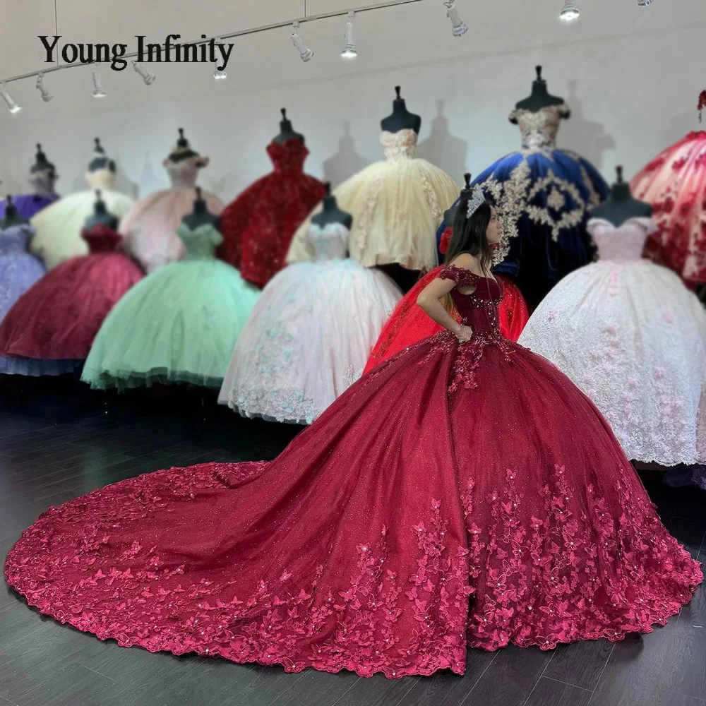 Burgundy Quinceanera Dresses 2024 Sweet 15 16 Birthday Party Gown Vestidos Para XV Off Shoulder Princess Long Train Miss Pageant