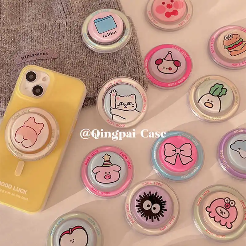 

Cute Round Cartoon Magnetic Phone Holders,Epoxy Folding Expanding Telescopic Bracket Stand,For IPhone Mac Samsung Holders