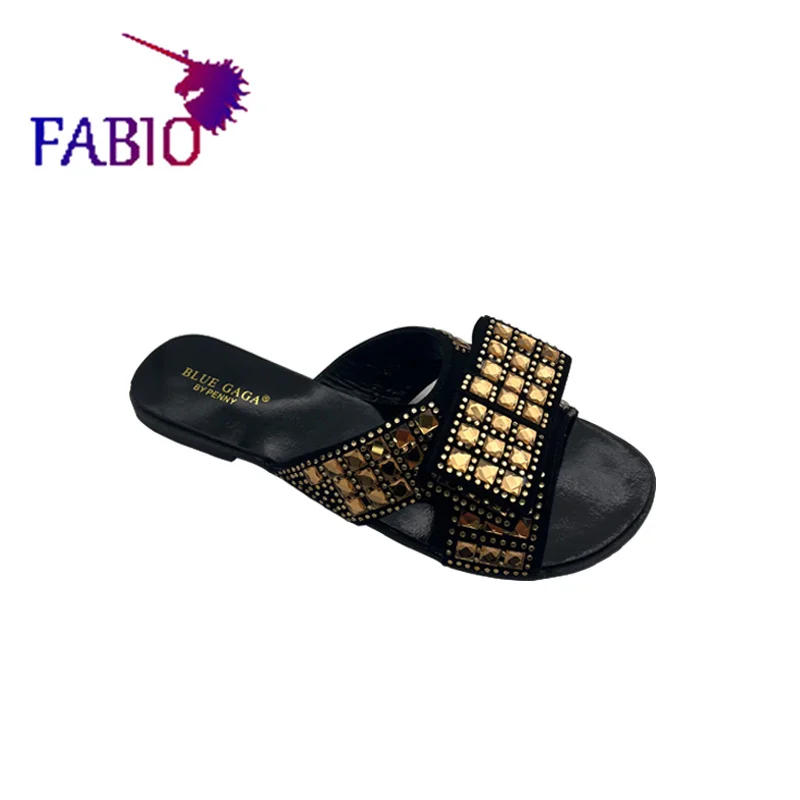 FABIO PENNY wears the stylish new rhinestone bow party flat women\'s slippers for summer